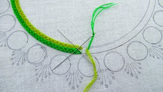 Hand embroidery neck design for kurti, Amazing braided chain stitch with woven wheel flower stitch