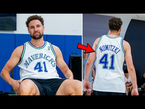 Klay Thompson Wearing A Dirk Nowitzki Jersey During 5v5 Scrimmage!