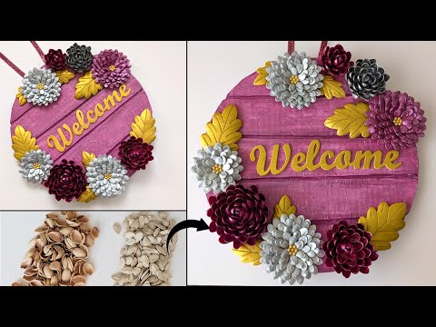 DIY Welcome board using Pista Shells and Pumpkin Seeds l l Easy wall decor with Waste Materials