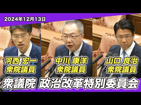 2024/12/13 衆議院 政治改革特別委員会 河西宏一、中川康洋、山口良治衆院議員