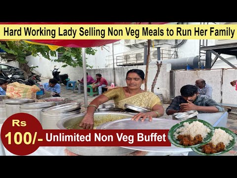 Hyderabad Famous Hard Working Lady Selling Meals || Cheapest Roadside Unlimited Meals #streetfood