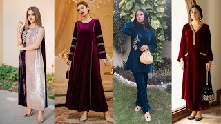 Plain velvet suit designs 2024 || Winter dress designs with laces