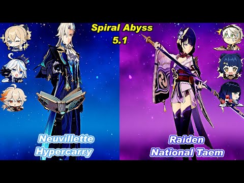 (5.1) C0 Neuvillette Hypercarry & C0 Raiden National Team Spiral Abyss Floor 12 Full Star