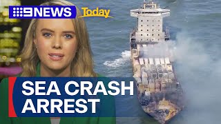 Captain arrested over oil tanker, cargo ship collision in UK | 9 News Australia