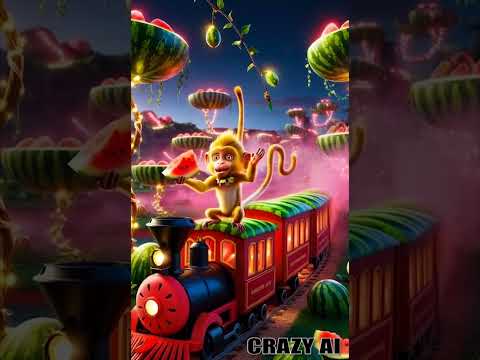 Monkey Madness 🚂🍉 | Magical Watermelon Train Chaos! || #shorts #viralvideo  #funny #crazyai