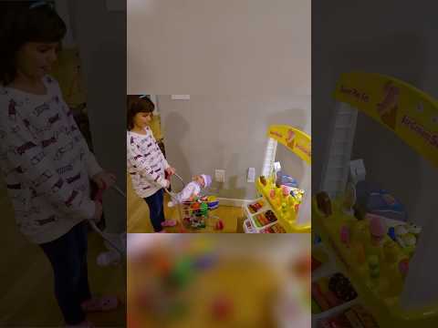 Twin Sisters Pretend Play Grocery Shopping with Baby Dolls!