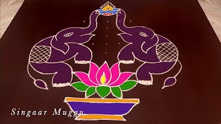 Diya rangoli with 11 dots | Deepam rangoli | Pandaga muggulu | Karthigai Deepam special kolam