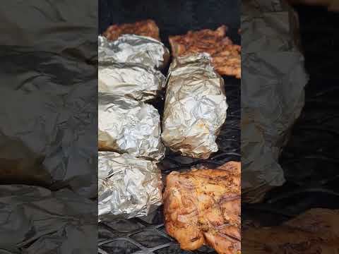 Grilled pork chops and chicken.  Going to make a loaded potato.  Video coming soon