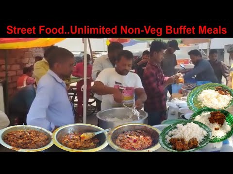 Hard Working Women Selling Cheapest Roadside Unlimited Meals | Indian Non Veg Buffet Meals #lunch