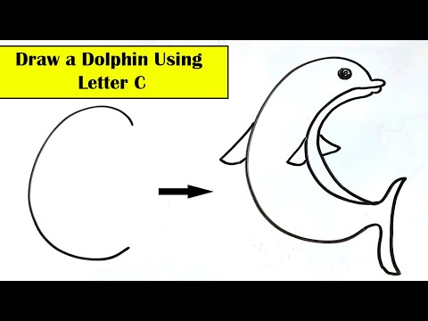 How to Draw a Dolphin from Letter C l l Simple and Easy step by step drawing for Beginners