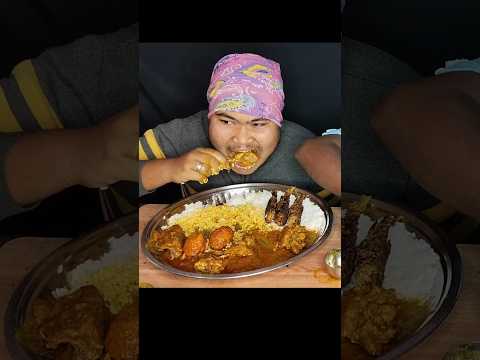 FISH FRY & CHICKEN EGG CURRY WITH RICE EATING #shorts #viralshorts #viralreels #youtubeshorts