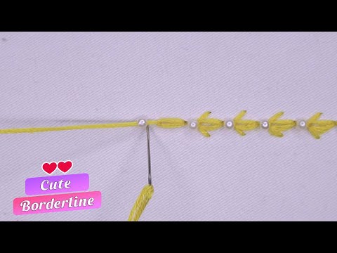 Hand Embroidery | Cute borderline hand embroidery tutorial with pearls