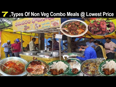 Hard Working Lady Selling Cheapest Roadside Unlimited Meals | Bhimavaram Bojanalu #indianstreetfood