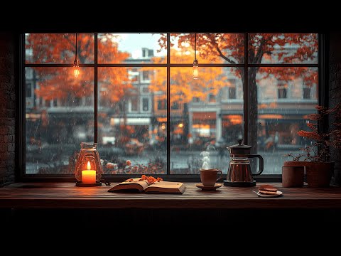 Rainy Autumn Day in a Cozy Coffee Shop Ambience 🍂☕️Smooth Jazz Relaxing Music & Rain Sounds to Relax