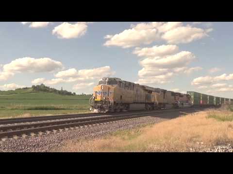 Union Pacific intermodal westbound, with UP1996 Southern Pacific Heritage unit near Woodbine, Iowa