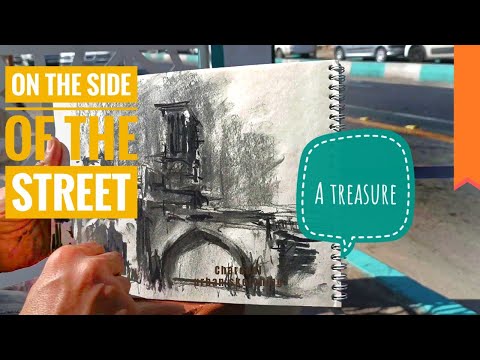 A treasure on the side of the street / Charcoal urban sketch