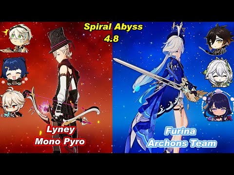 (4.8) C0 Lyney Mono Pyro  & C0 Furina Archons Team Spiral Abyss Floor 12 Full Star _F2P