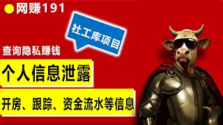 社工库赚钱：查询个人信息，知道手机号、身份证号，查开房信息、行踪信息等所有信息，揭秘一个非常暴利的项目，狗仔队，私家侦探必备，人人可以操作