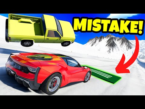 Using Car Boost Pads Down a SNOWY MOUNTAIN in BeamNG Drive Mods!