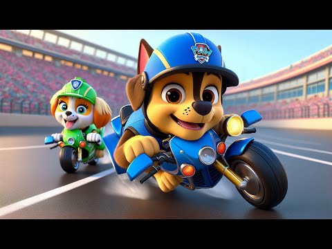 Paw Patrol Ultimate Rescue | CHASE & SKYE Racing Motor Bike? Very Funny Story | Rainbow 3