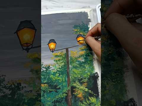 Street lamps🌱✨ #gouache #painting #art #ytshorts #fyp #nature