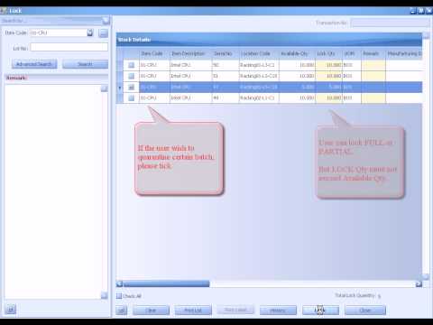 Chronos eStockCard Inventory Software - LOCK Operation