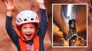 Cute 3-year old CRUSHES Utah slot canyon. She's a natural!