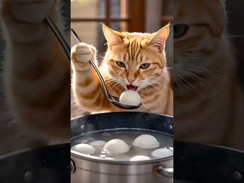 【Healing cat】Orange cat makes big rice cakes #cutecat #cooking #catlover #babydogs