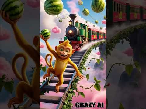 Monkey’s Hilarious Train Ride 🍉🚂 | Watermelon Express! || #shorts #viralvideo  #funny #crazyai