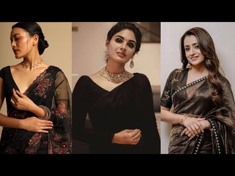 GORGEOUS BLACK SAREES STYLING IDEAS, LATEST BLACK SAREES WITH MATCHING JEWELLERY IDEAS