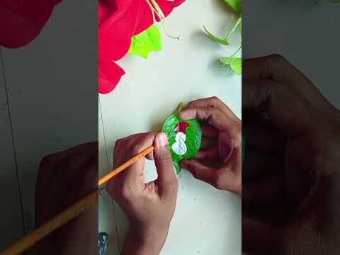 Snowman Making on money plant leaf ll leaf painting using acrylic paint #shortvideo #youtubeshorts