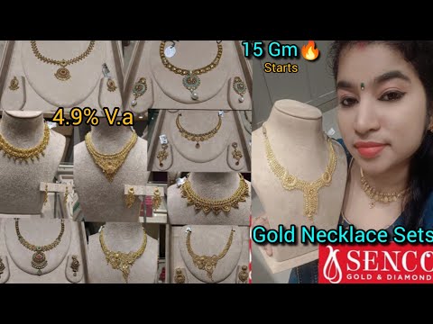 Senco Gold necklace set designs with price starts 15Gm| Senco Light weight gold necklace with  price