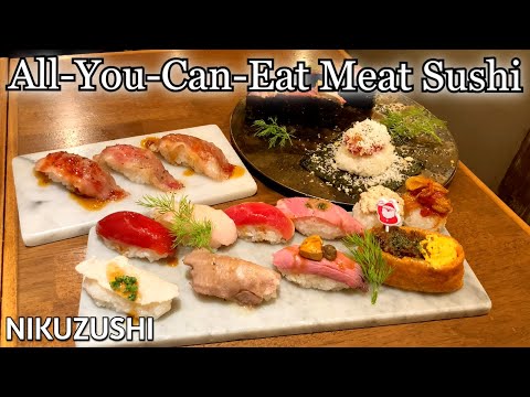 The Best! All-You-Can-Eat Meat Sushi at Akihabara Niku Sushi! Over 16 kind of Sushi!