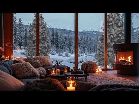 Tranquil Soft Cabin ❄️ Cozy Cabin Vibes with Snowfall, Jazz Tunes and Crackling Fire Sounds