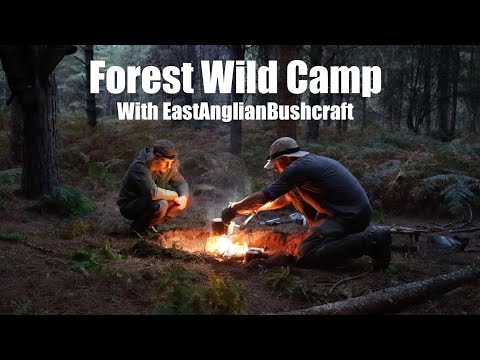 Woodland Camp with EastAnglianBushcraft.  Tarp and Bivvy Shelter. Campfire Bangers and Mash.