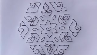 simple shanku kolam with 13*7 middle dots//easy chukkala muggulu