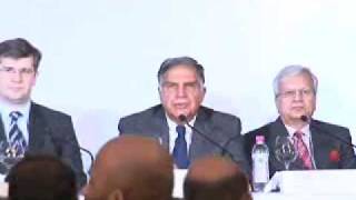 Ratan N Tata addresses the media at the JLR launch 1/2