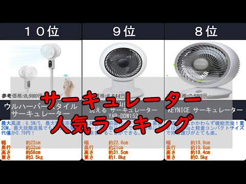 2024年【就寝を邪魔しない静音性！】サーキュレーター人気ランキングTOP10