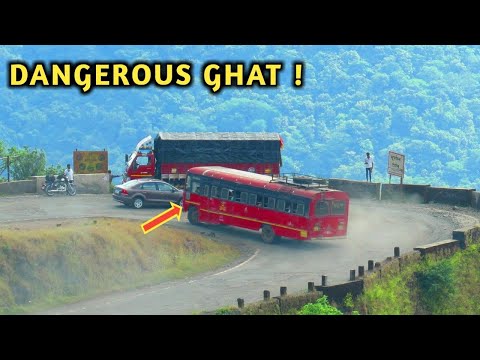 गगनबावडा घाट: BEAUTIFULLY CAPTURED MSRTC BUS FAILED TO TAKE PROPER TURN AT HAIR PIN BEND ROAD GHAT