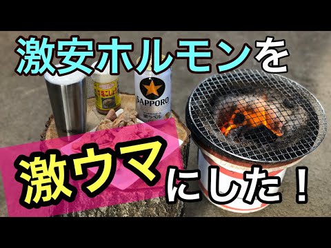 【キャンプ】自宅で七輪ホルモン焼き！激安ホルモンを激ウマに！超簡単味付け　七輪炭火は最強です　七輪キャンプ１　CAMP　JAPAN