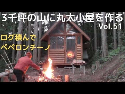 ３千坪の山に丸太小屋を作る Vol.51 ログ積みと山菜ペペロンチーノじゃ