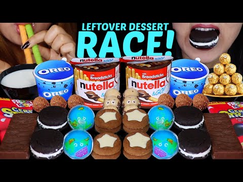 ASMR LEFTOVER DESSERT RACE! NUTELLA & GO, PLANET GUMMY, KINDER HIPPO, OREO ICE CREAM, FERRERO 먹방