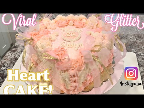 HOW TO MAKE VIRAL INSTAGRAM HEART SHAPED GLITTER CAKE   For Beginners + Baking & Frosting Tips