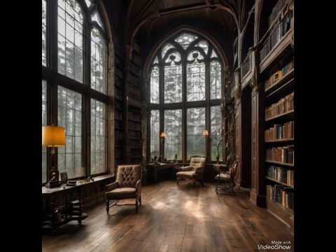 Library interior design with tall book shelves