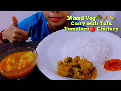 ASMR EATING MIXED VEG | TOFU CURRY WITH POTATO | TOMATOES CHUTNEY🍅 | MUKBANG | @frameoftaste