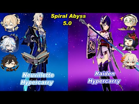 (5.0) C0 Neuvillette Hypercarry  & C0 Raiden Hypercarry Spiral Abyss Floor 12 Full Star_F2P