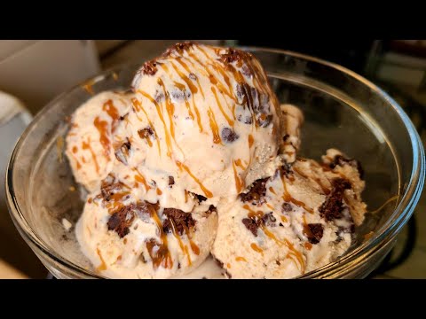 Caramel Brownie Ice Cream | Homemade Caramel ice cream with brownie chunks in it.