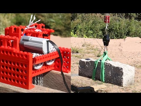 Lego Motor Lifts a Rock (88kg/195lb)