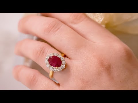 4.04ct Certified Burmese Ruby and Diamond Halo Ring | The Village Goldsmith