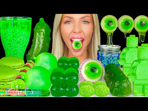 ASMR GREEN DESSERTS MUKBANG, PISTACHIO COOKIE, LEMON LIME SOUR CANDY, APPLE JELLY SLAPS LOLLIPOP 먹방